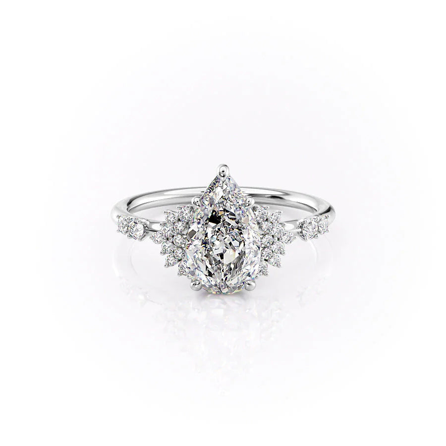 The Giselle Set With Pear Side Stone Lab Diamond 1 Carat 14K White#material_14k-white