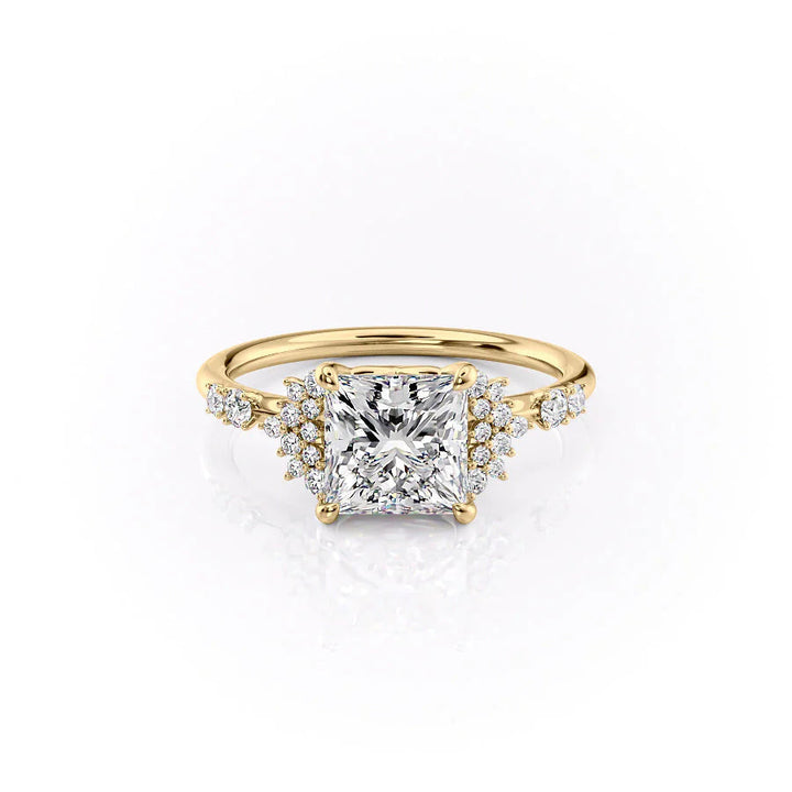 The Giselle Set With Princess Side Stone Moissanite#material_14k-gold