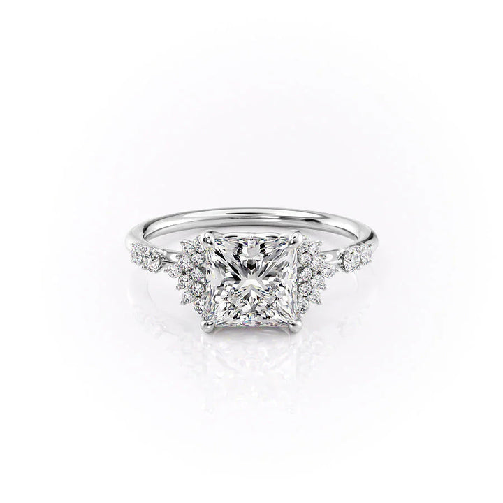 The Giselle Set With Radiant Side Stone Lab Diamond 1 Carat 14K White#material_14k-white