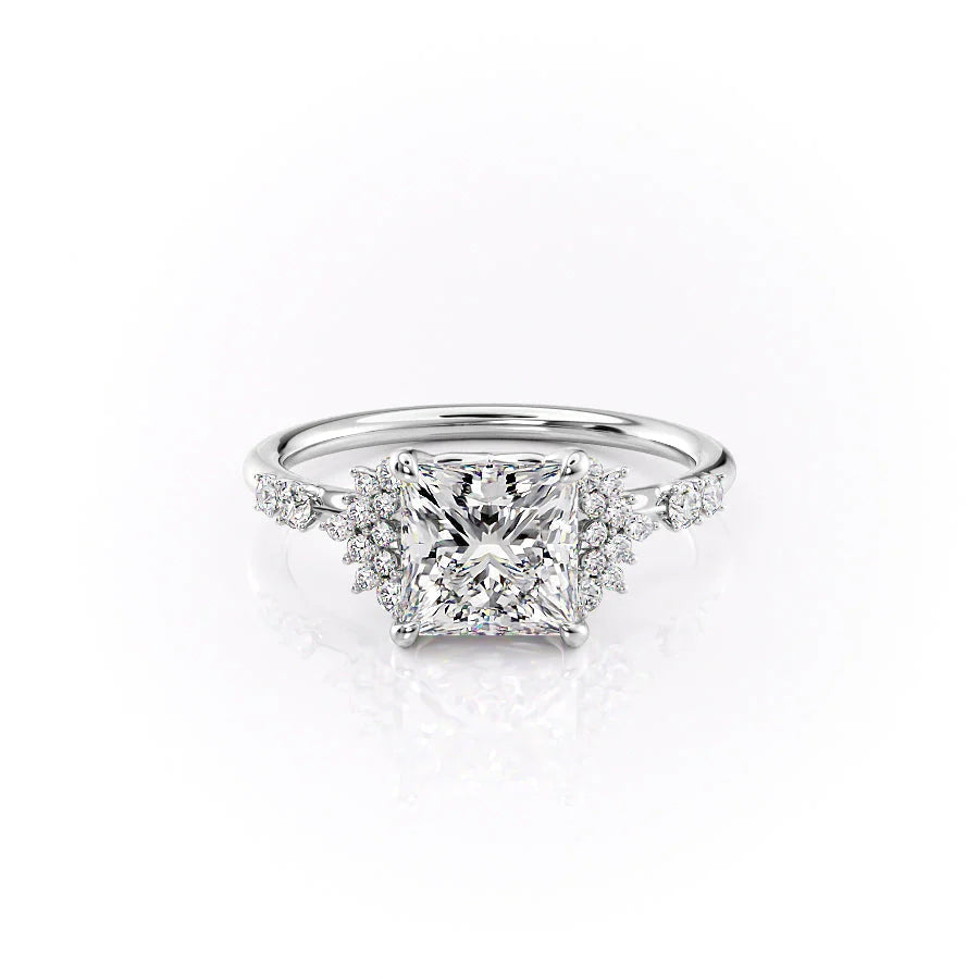 The Giselle Set With Radiant Side Stone Lab Diamond 1 Carat 18K White#material_18k-white