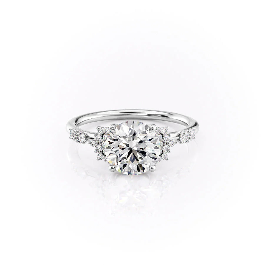 The Giselle Set With Round Side Stone Lab Diamond 1 Carat 14K White#material_14k-white