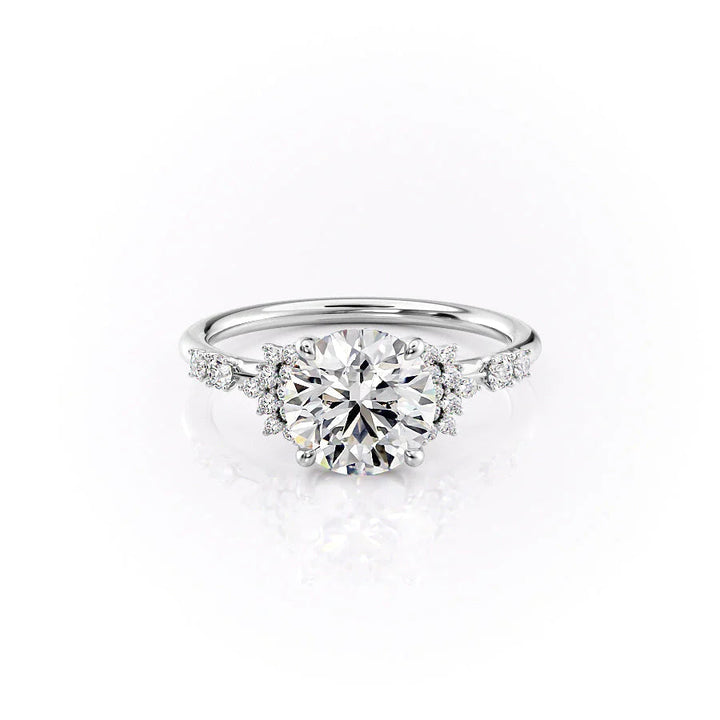 The Giselle Set With Round Side Stone Lab Diamond 1 Carat 14K White#material_14k-white