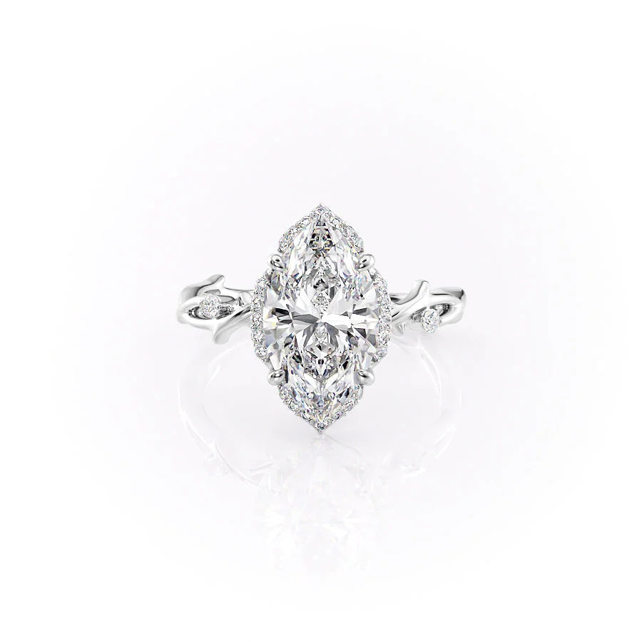 The Halo Coco Set With Marquise Halo Lab Diamond 1 Carat 14K White#material_14k-white