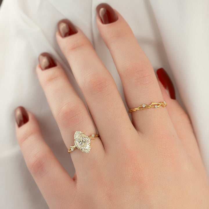 The Halo Coco Marquise Lab Diamond Moissanite Engagement Ring *Shown with 2 ct #material_gold
