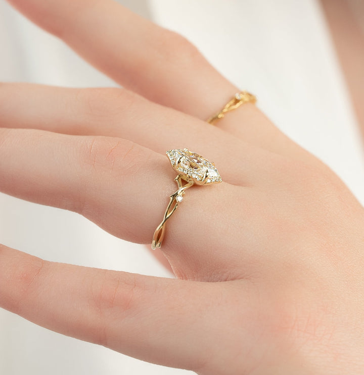 The Halo Coco Marquise Lab Diamond Moissanite Engagement Ring *Shown with 2 ct #material_gold