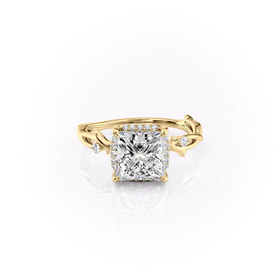 The Halo Coco Set With Princess Halo Moissanite#material_18k-gold