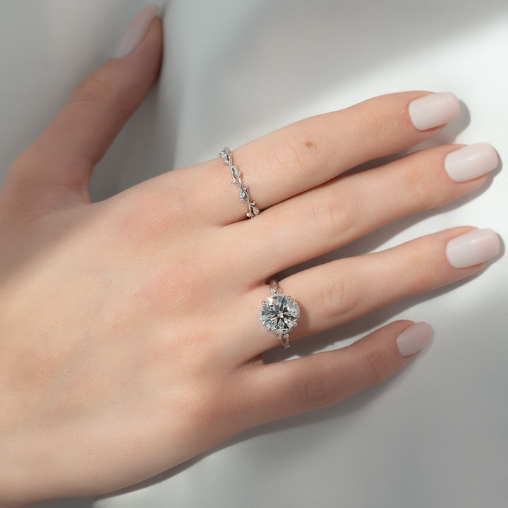 The Halo Coco Round Lab Diamond Moissanite Engagement Ring *Shown with 3 ct #material_white