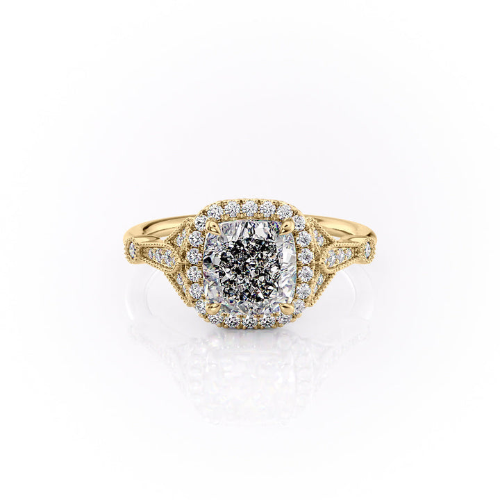 The Halo Sharon Set With Cushion Vintage Lab Diamond 1 Carat 14K Gold#material_14k-gold