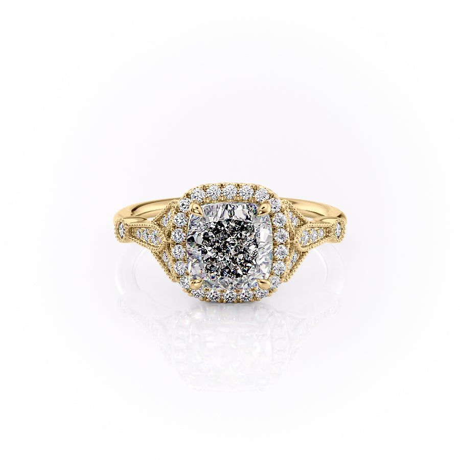 The Halo Sharon Set With Cushion Vintage Moissanite#material_14k-gold