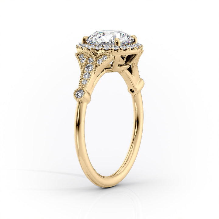 The Halo Sharon Set With Cushion Vintage Lab Diamond 1.5 Carat 14K Gold#material_14k-gold