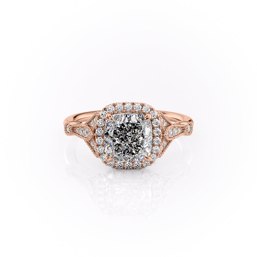 The Halo Sharon Set With Cushion Vintage Lab Diamond 1 Carat 14K Rose#material_14k-rose