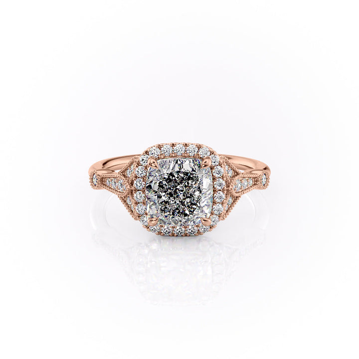 The Halo Sharon Set With Cushion Vintage Lab Diamond 1 Carat 14K Rose#material_14k-rose