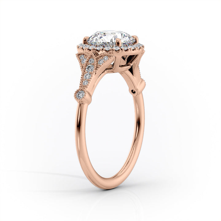 The Halo Sharon Set With Cushion Vintage Lab Diamond 1.5 Carat 14K Rose#material_14k-rose