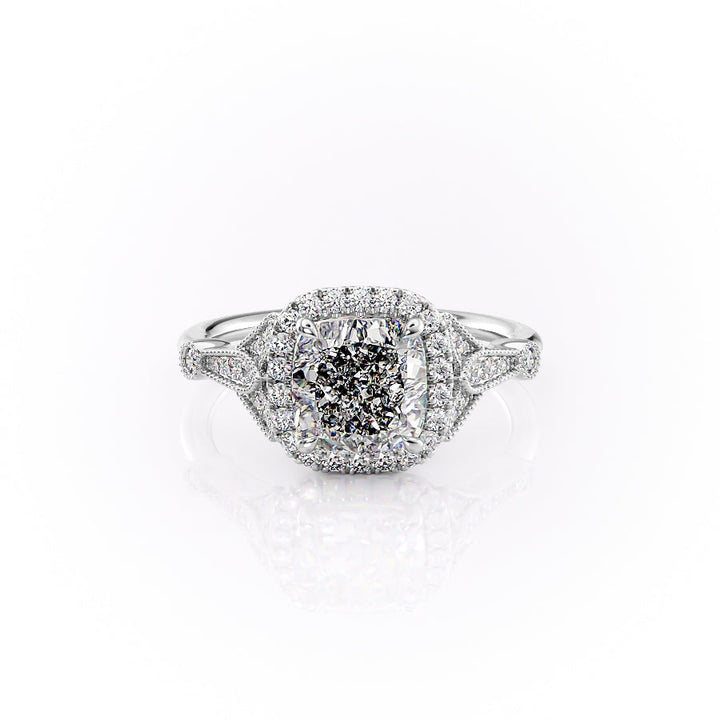 The Halo Sharon Set With Cushion Vintage Lab Diamond 1 Carat 14K White#material_14k-white