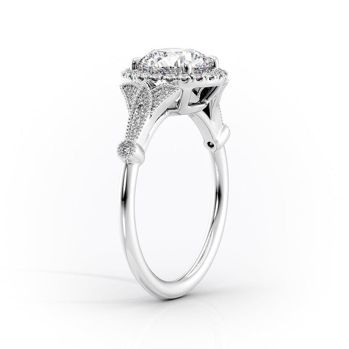 The Halo Sharon Set With Cushion Vintage Lab Diamond 1.5 Carat 14K White#material_14k-white