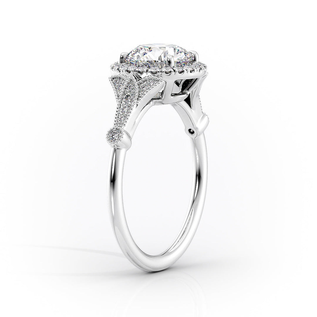 The Halo Sharon Set With Cushion Vintage Lab Diamond 1.5 Carat 18K White#material_18k-white