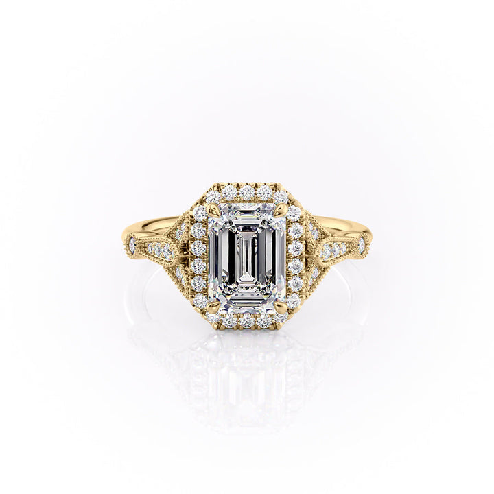 The Halo Sharon Set With Emerald Vintage Lab Diamond 1 Carat 14K Gold#material_14k-gold