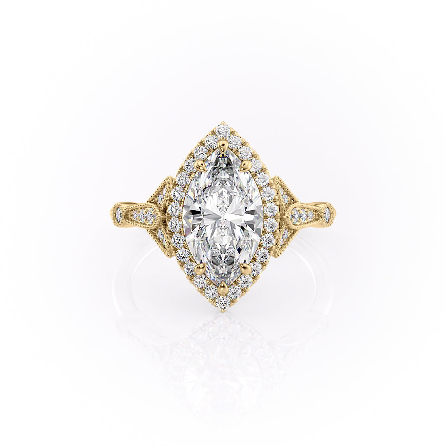 The Halo Sharon Set With Marquise Vintage Lab Diamond 1 Carat 14K Gold#material_14k-gold