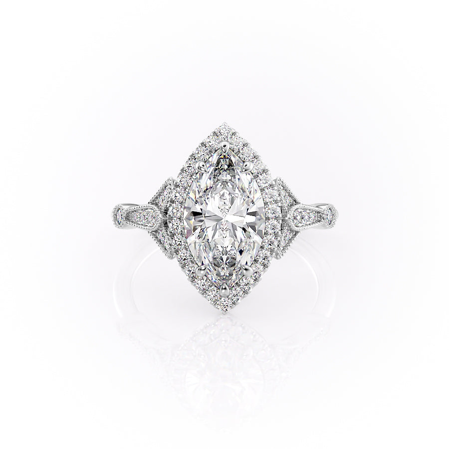 The Halo Sharon Set With Marquise Vintage Moissanite#material_14k-white