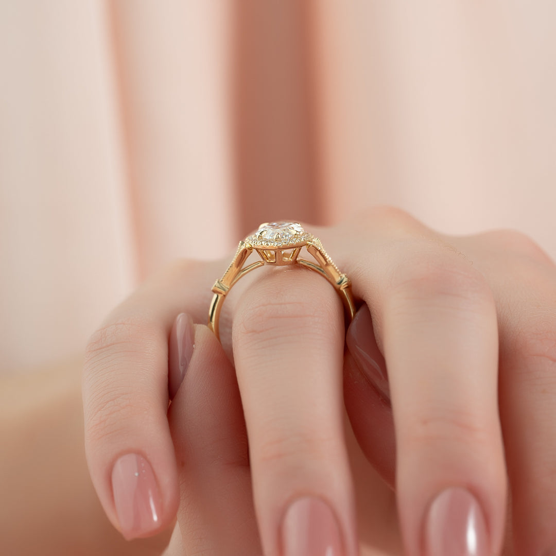 The Halo Sharon Marquise Lab Diamond Moissanite Engagement Ring