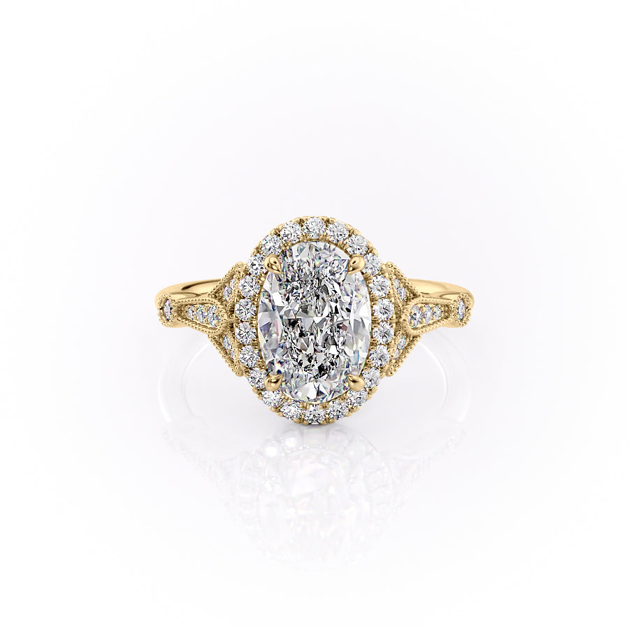 The Halo Sharon Set With Oval Vintage Lab Diamond 1 Carat 14K Gold#material_14k-gold