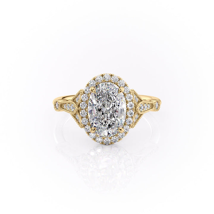 The Halo Sharon Set With Oval Vintage Lab Diamond 1 Carat 14K Gold#material_14k-gold