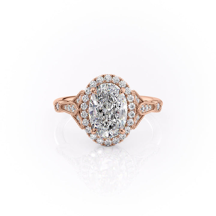 The Halo Sharon Set With Oval Vintage Lab Diamond 1 Carat 14K Rose#material_14k-rose