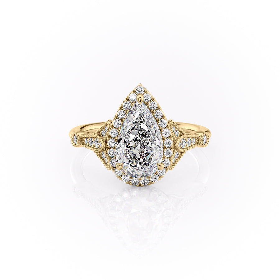 The Halo Sharon Set With Pear Vintage Lab Diamond 1 Carat 14K Gold#material_14k-gold