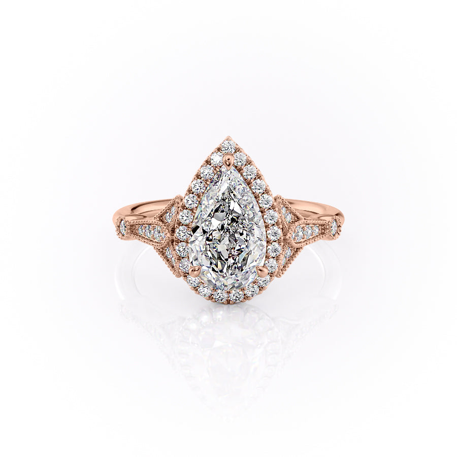 The Halo Sharon Set With Pear Vintage Lab Diamond 1 Carat 14K Rose#material_14k-rose