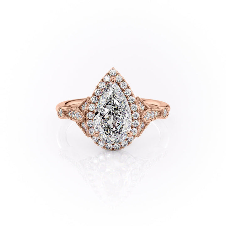 The Halo Sharon Set With Pear Vintage Lab Diamond 1 Carat 14K Rose#material_14k-rose