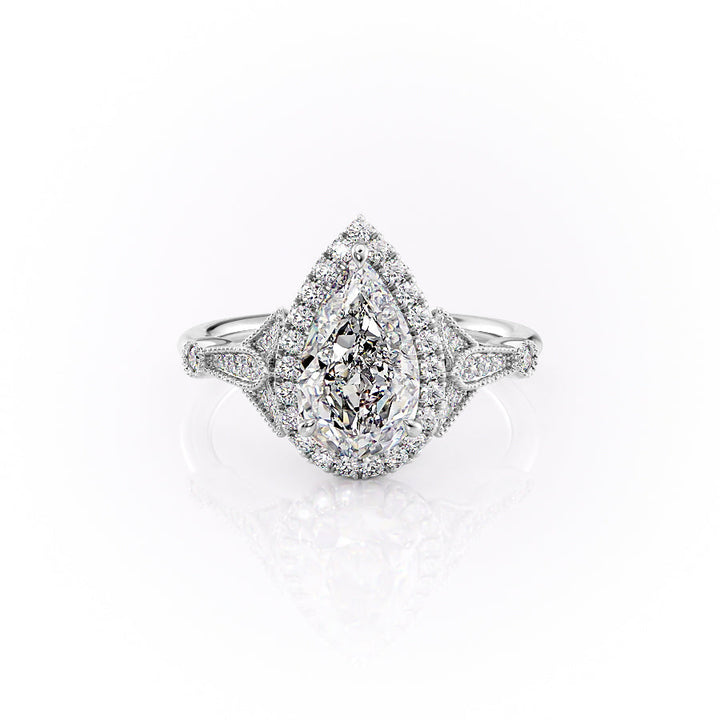 The Halo Sharon Set With Pear Vintage Lab Diamond 1 Carat 14K White#material_14k-white