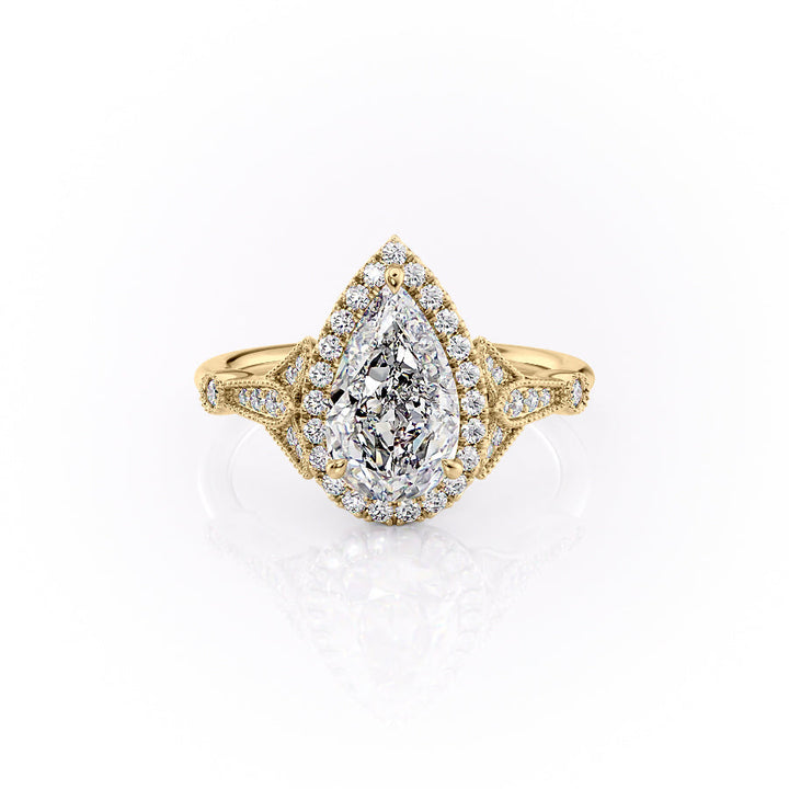 The Halo Sharon Set With Pear Vintage Lab Diamond 1 Carat 18K Gold#material_18k-gold