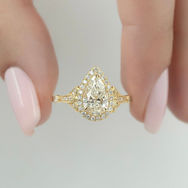 The Halo Sharon Pear Lab Diamond Moissanite Engagement Ring *Shown with 1.5 ct #material_gold