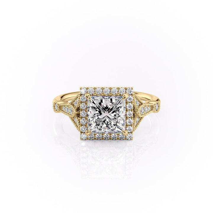 The Halo Sharon Set With Princess Vintage Lab Diamond 1 Carat 14K Gold#material_14k-gold