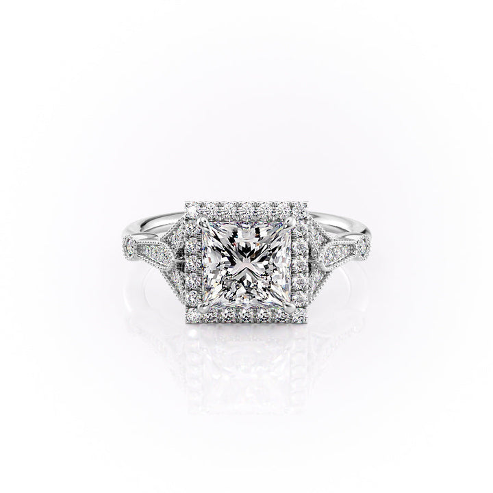 The Halo Sharon Set With Princess Vintage Lab Diamond 1 Carat 14K White#material_14k-white