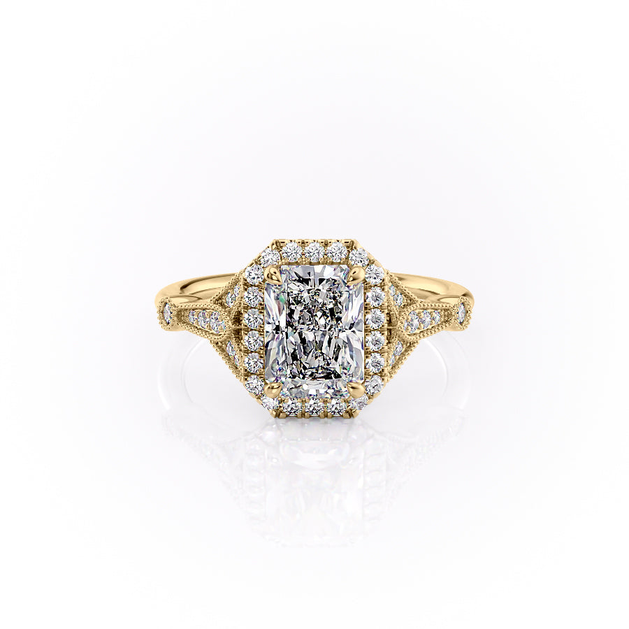 The Halo Sharon Set With Radiant Vintage Lab Diamond 1 Carat 14K Gold#material_14k-gold