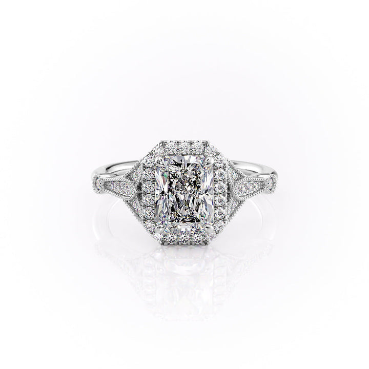 The Halo Sharon Set With Radiant Vintage Lab Diamond 1 Carat 14K White#material_14k-white