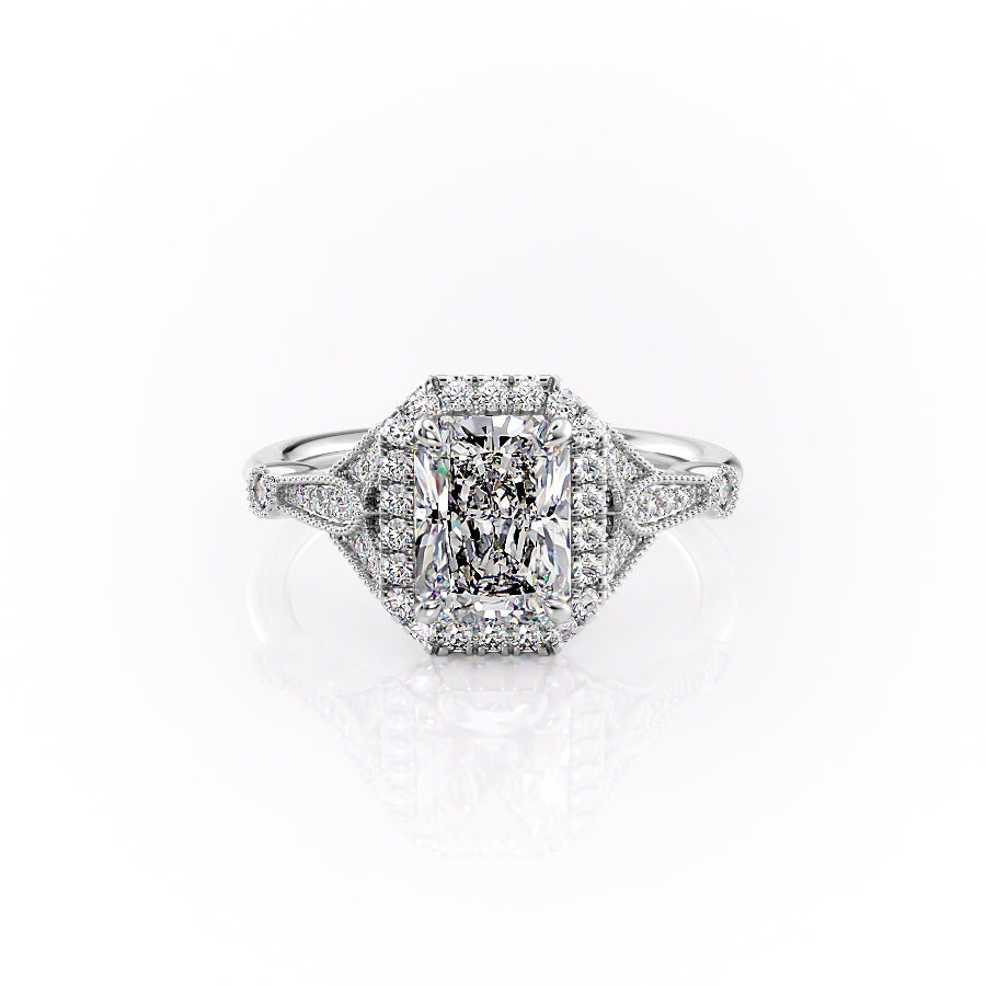 The Halo Sharon Set With Radiant Vintage Moissanite#material_14k-white