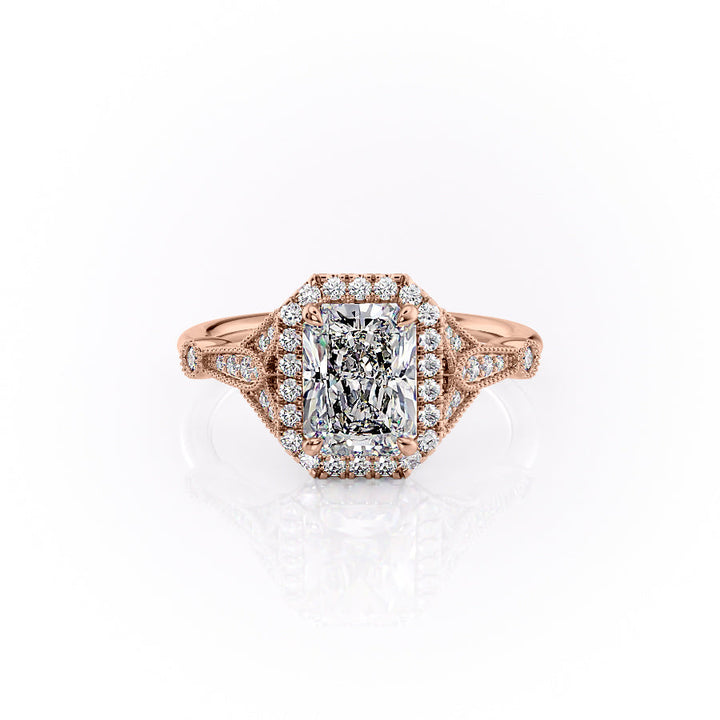 The Halo Sharon Set With Radiant Vintage Lab Diamond 1 Carat 18K Rose#material_18k-rose