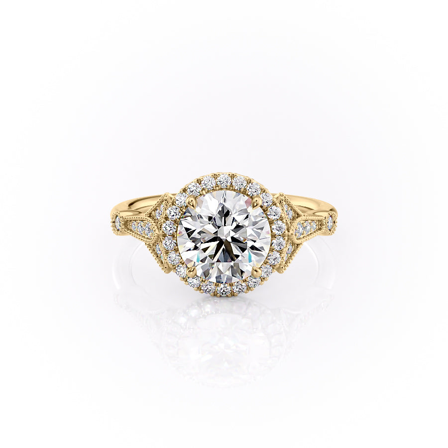 The Halo Sharon Set With Round Vintage Lab Diamond 1 Carat 14K Gold#material_14k-gold