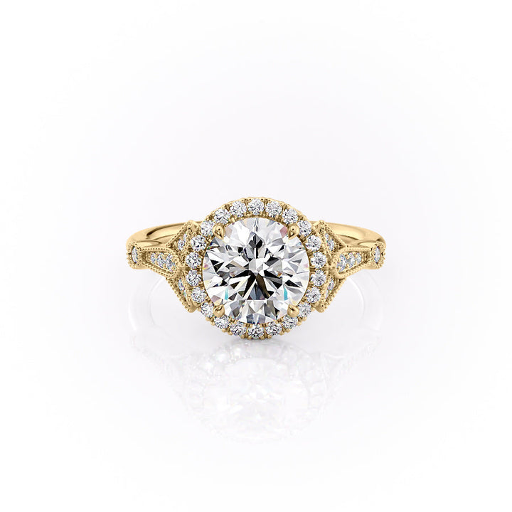 The Halo Sharon Set With Round Vintage Lab Diamond 1 Carat 14K Gold#material_14k-gold