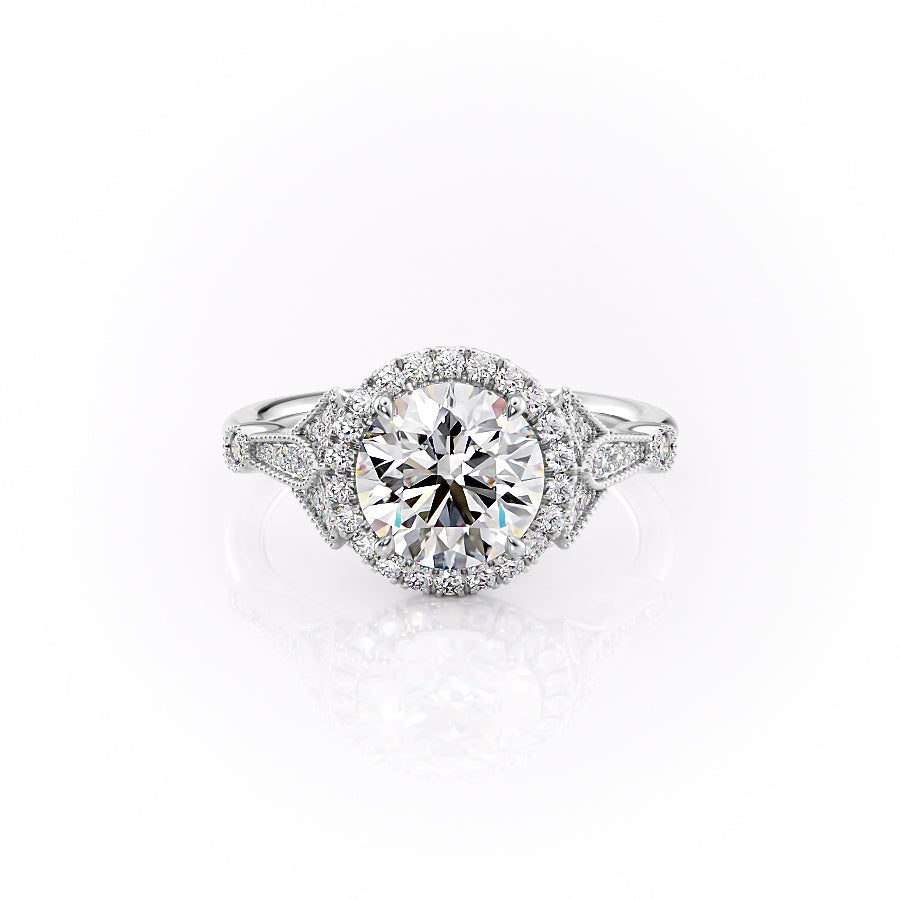 The Halo Sharon Set With Round Vintage Lab Diamond 1 Carat 14K White#material_14k-white