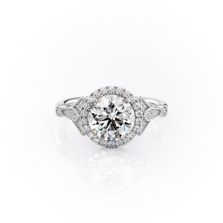 The Halo Sharon Set With Round Vintage Lab Diamond 1 Carat 14K White#material_14k-white