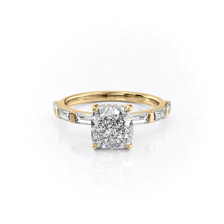 The Harmony Set With Cushion Side Stone Lab Diamond 1 Carat 14K Gold#material_14k-gold