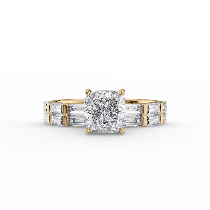 The Harmony Set With Cushion Side Stone Lab Diamond 2 Carat 14K Gold#material_14k-gold