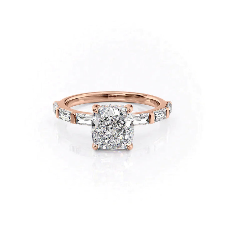 The Harmony Set With Cushion Side Stone Lab Diamond 1 Carat 14K Rose#material_14k-rose