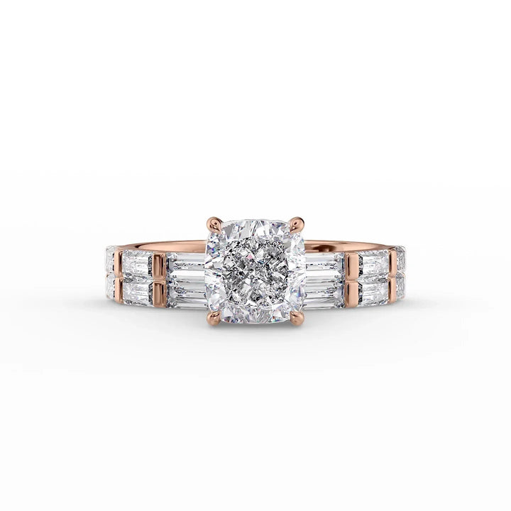 The Harmony Set With Cushion Side Stone Lab Diamond 2 Carat 14K Rose#material_14k-rose