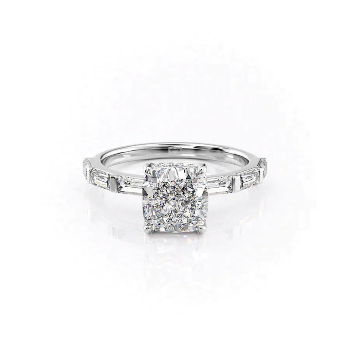 The Harmony Set With Cushion Side Stone Lab Diamond 1 Carat 14K White#material_14k-white