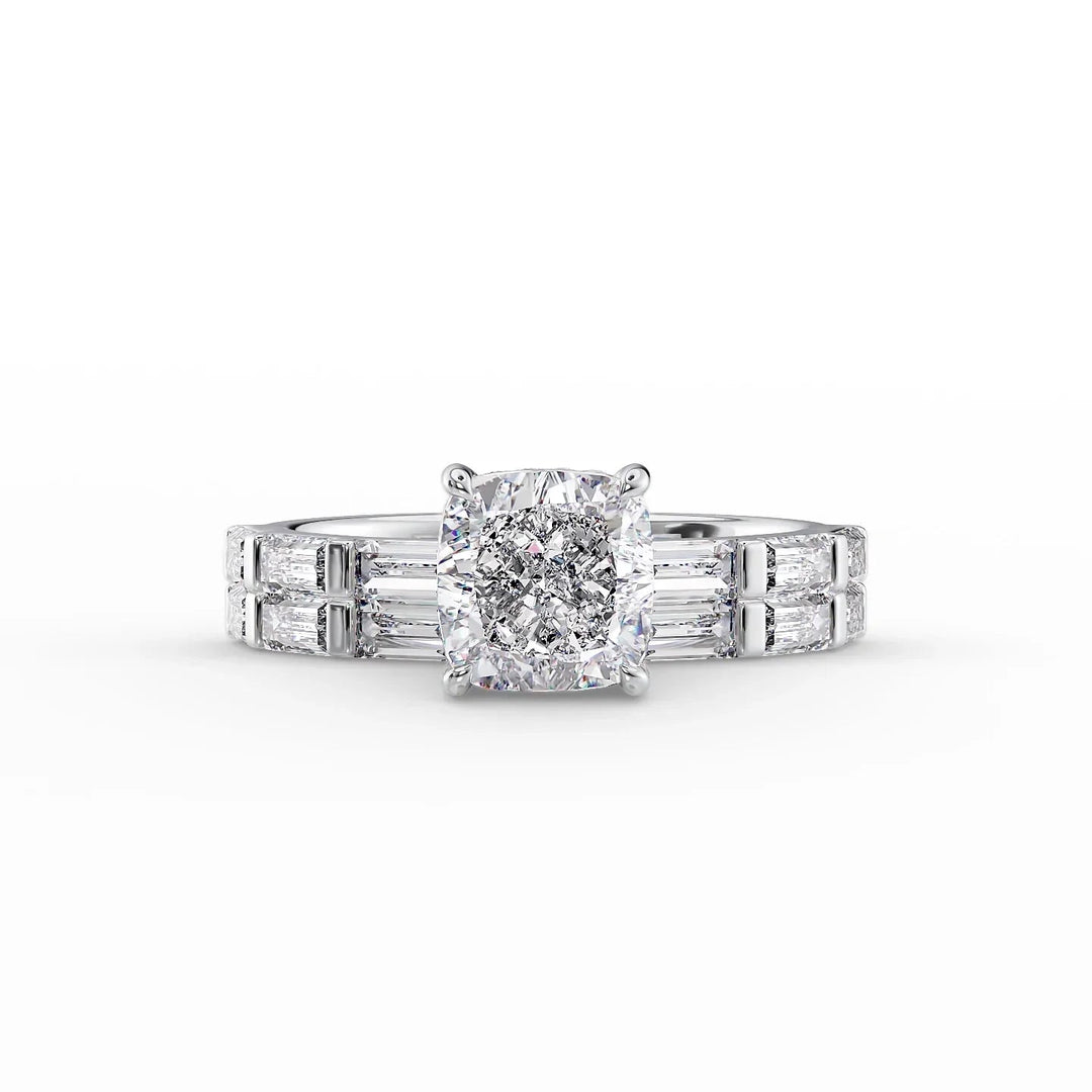 The Harmony Set With Cushion Side Stone Lab Diamond 2 Carat 14K White#material_14k-white