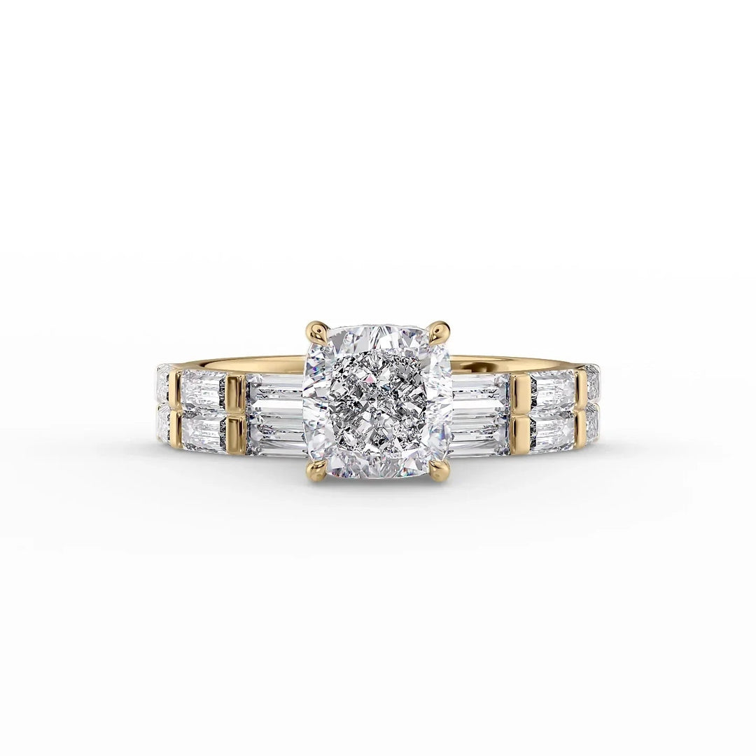 The Harmony Set With Cushion Side Stone Lab Diamond 2 Carat 18K Gold#material_18k-gold